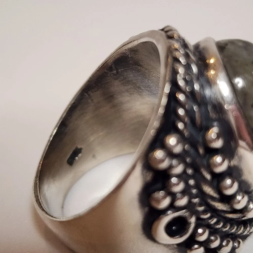 925 Silver Gray Stone Ring